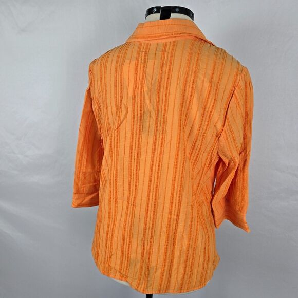 CJ Banks Blouse Women's 1X Orange Striped Button Down 3/4 Sleeve Collar NWT - Picture 15 of 16